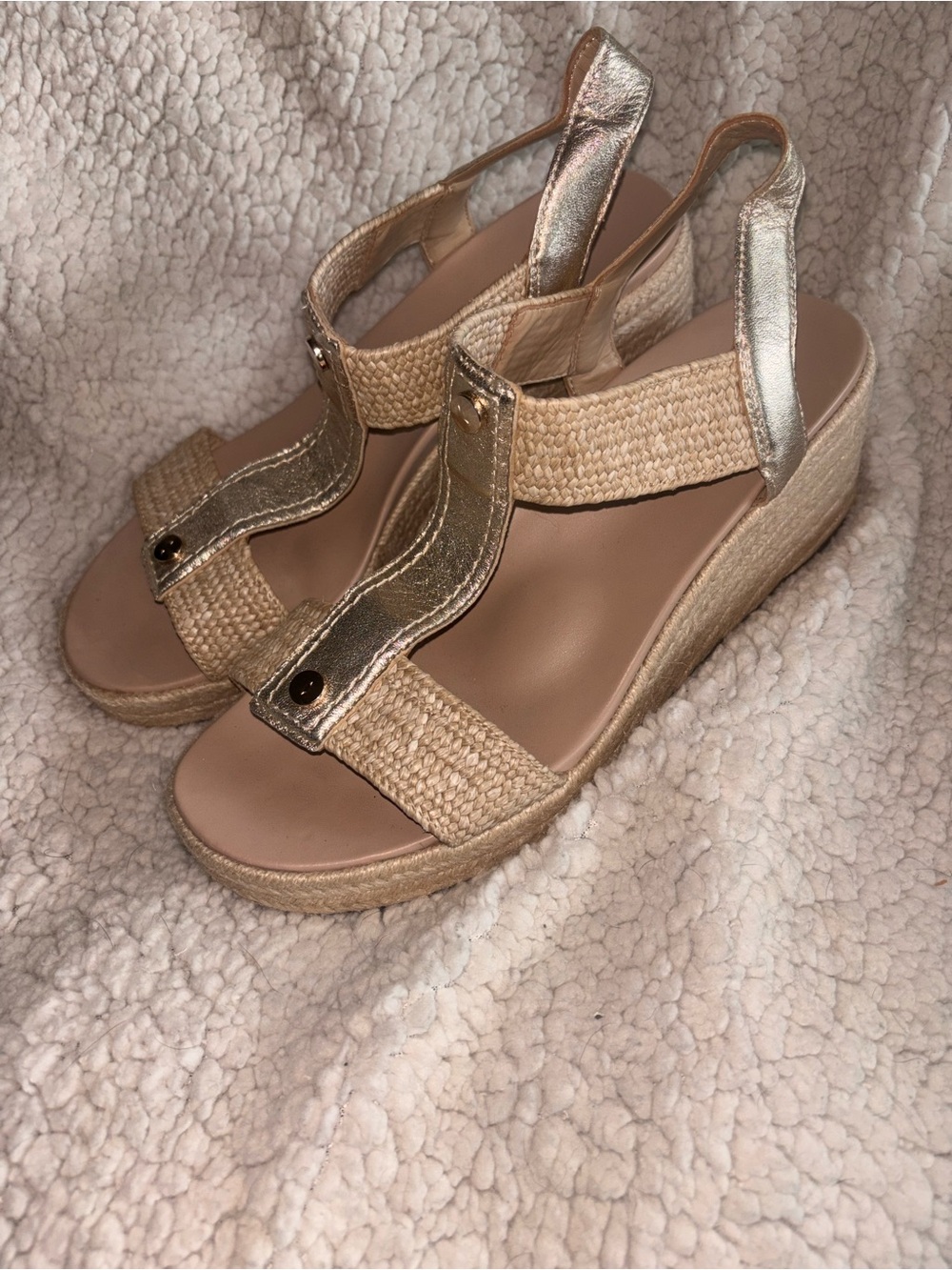 Vionic Calera Espadrille Wedge Sandals Gold Raffia Women’s US 9 UK 6.5 EU 40